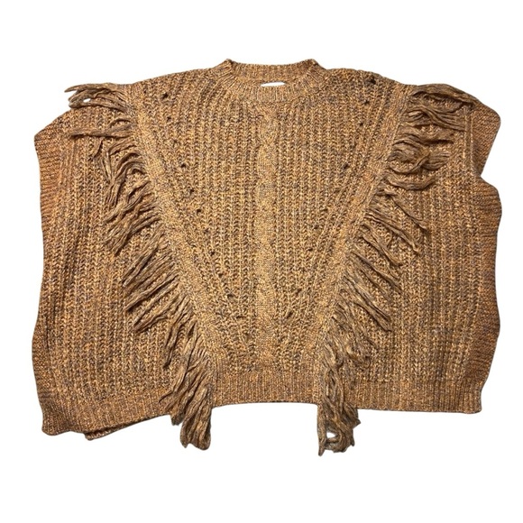 Anthropologie Women's Marled Fringe Poncho ONESIZE Bronze Knit Frontier - Picture 7 of 8
